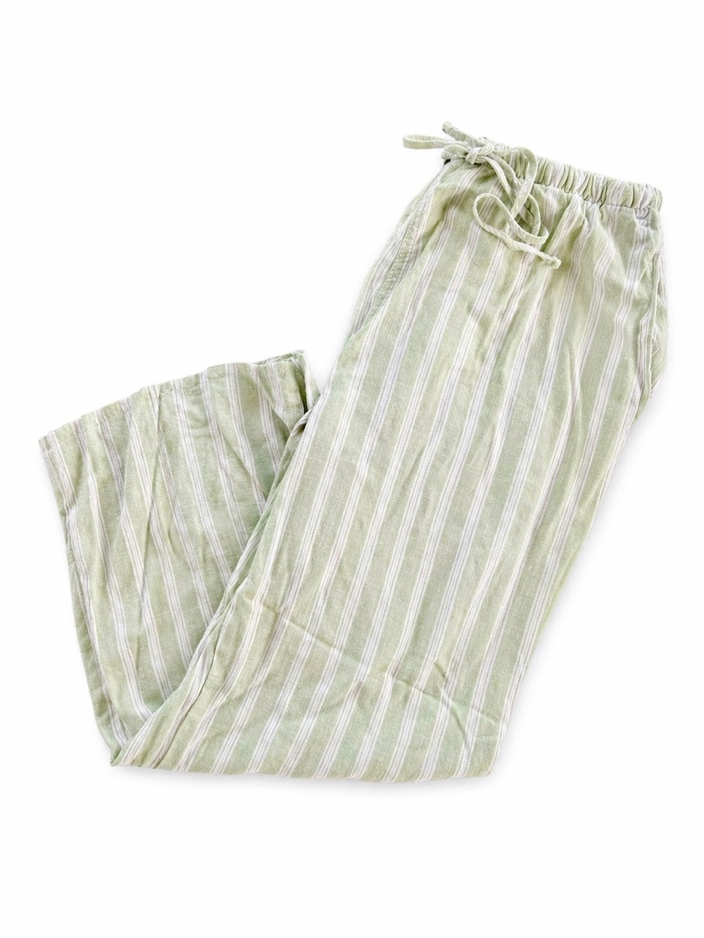 Green Striped Lounge Pants Size Medium Lightweight Beachy Drawstring